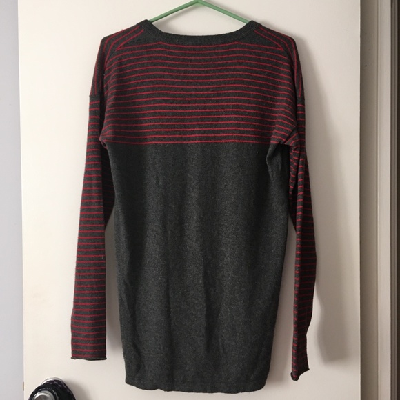 SPORTING LIFE 100% Cashmere Grey + Red Stripe Scoop Neck Sweater 3 L - Picture 3 of 5